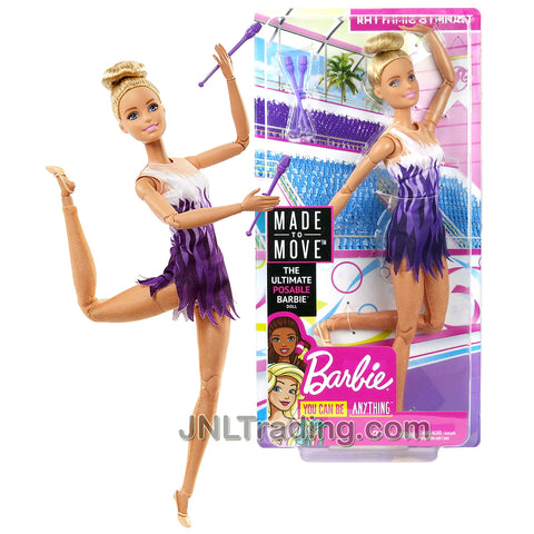 Year 2017 Barbie Made To Move You Can Be Anything Series 12 Inch Doll - Caucasian RHYTHMIC GYMNAST with Gymnastic Batons