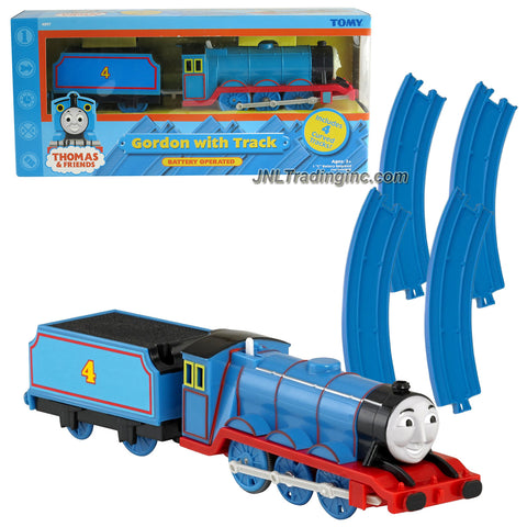 TOMY Year 2005 Thomas and Friends Battery Operated Train Set - GORDON with Coal Loaded Car and 4 Blue Curved Tracks
