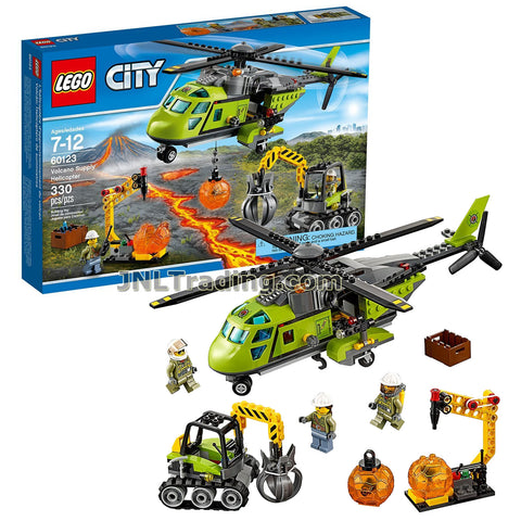 Lego Year 2016 City Series Set 60123 - VOLCANO SUPPLY HELICOPTER with Excavator, Boulder Rack Plus Explorer, Worker and Pilot Minifigures (Total Pieces: 330)