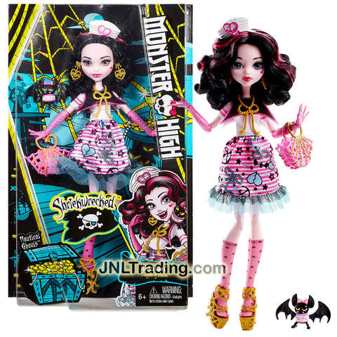 Year 2016 Monster High Shriekwrecked Nautical Ghouls Series 11 Inch Doll Set - Daughter of Dracula DRACULAURA with Pet Count Fabulous and Purse