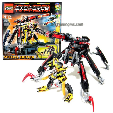 Lego Year 2007 Special Edition Exo-Force Series Mecha Vehicle Figure Set # 7721 - COMBAT CRAWLER X2 with Detachable Battle Machine, Clawed Legs, Prison Capture Cage and Powerful Firing Cannon Plus Ryo Minifigure with Missile-Launching Strike Flyer (Total Pieces: 581)