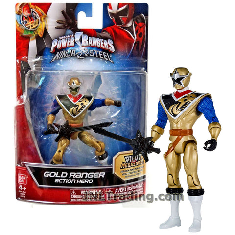 Power Rangers Year 2017 Saban's Ninja Steel Series 5 Inch Tall Figure - Action Hero GOLD RANGER with Sword