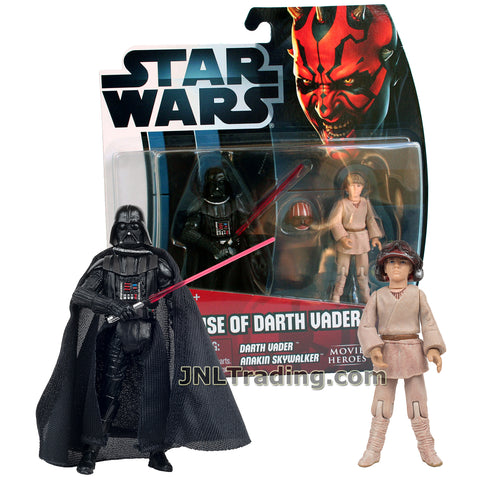 Star Wars Year 2012 Movie Heroes Series 2 Pack 4 Inch Tall  Figure - THE RISE OF DARTH VADER with Darth Vader, Anakin Skywalker, Lightsaber and Helmet
