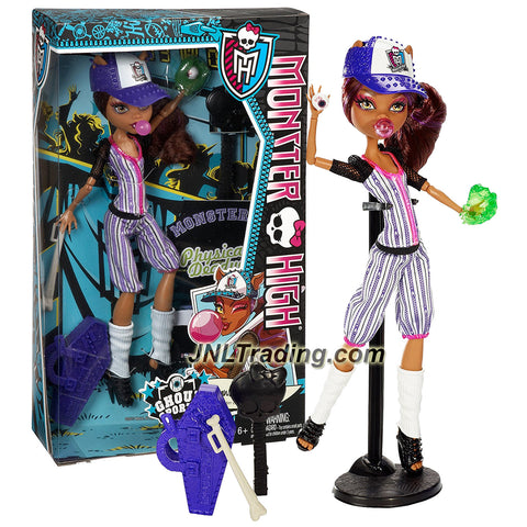 Mattel Year 2013 Monster High Ghoul Sports Series 10 Inch Doll - Daughter of The Werewolf CLAWDEEN WOLF BJR12 with Baseball Hat, Bat, Gloves & Case Plus Hairbrush and Doll Stand