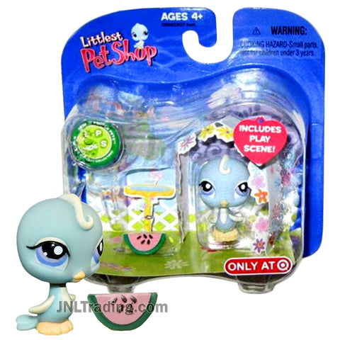 Year 2007 Littlest Pet Shop LPS Single Pack Prim 'N Proper Series Bobble Head Figure Set - Blue PARAKEET #406 with Watermelon Slice