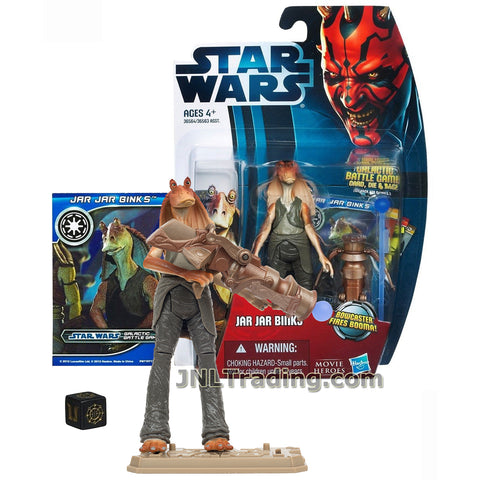 Star Wars Year 2012 Movie Heroes Series 4 Inch Tall Figure - JAR JAR BINKS MH13 with Bowcaster, Booma Missile, Battle Game Card, Die and Display Base