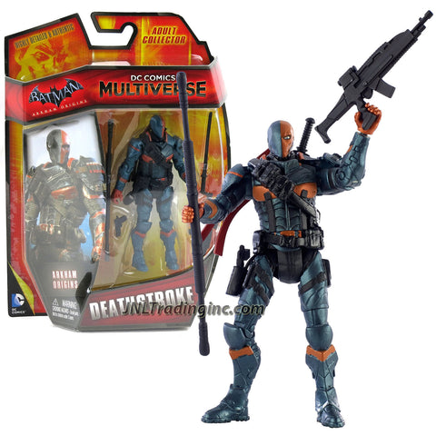 Mattel Year 2014 DC Comics Multiverse "Batman Arkham Origins" Series 4 Inch Tall Action Figure - DEATHSTROKE (CDW48) with Sword, Combat Staff, Gun and Assault Rifle