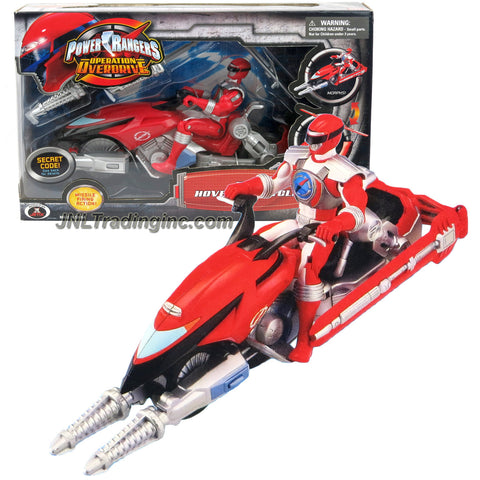 Bandai Year 2006 Power Rangers Operation Overdrive Series 8-1/2 Inch Long Action Figure Vehicle Set - RED HOVERTEK CYCLE that Morphs to Chopper with 2 Missiles Plus Red Power Ranger Figure