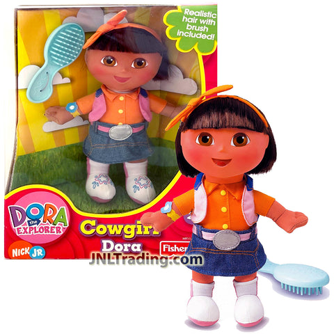 Year 2005 Nick Jr DORA the Explorer 8 Inch Tall Plush Doll - COWGIRL DORA with Hairbrush