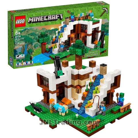 Lego Year 2017 Minecraft Series Set #21134 - THE WATERFALL BASE with Steve, Alex, Buildable Enderman, Zombie, Cat and Sheep (Pieces: 729)