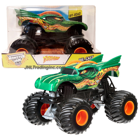 Hot Wheels Year 2015 Monster Jam 1:24 Scale Die Cast Official Monster Truck Series - DRAGON (CGD65) with Monster Tires, Working Suspension and 4 Wheel Steering (Dimension - 7" L x 5-1/2" W x 4-1/2" H)