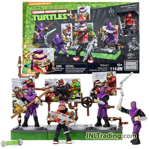 Year 2016 Mega Bloks Teenage Mutant Ninja Turtles TMNT Series Set DMW27 - BEBOP VILLAIN PACK with 3 Foot Soldiers and Display Base (114 Pcs)