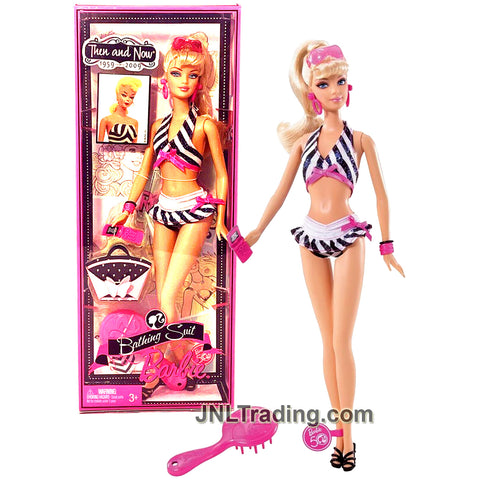 Year 2008 Barbie Then and Now (1959 - 2009) 12 Inch Doll Bathing Suit Caucasian Model BARBIE P6508 with Sunglasses, Bangles, Phone and Hairbrush