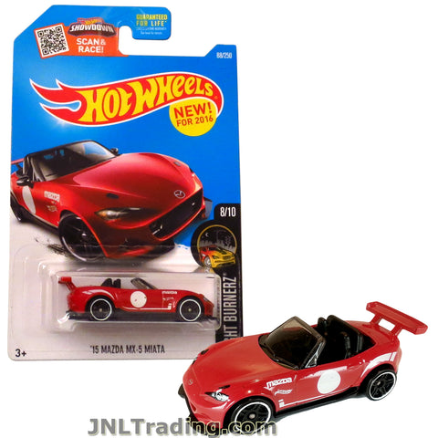 Hot Wheels Year 2016 Scan & Race Series 1:64 Scale Die Cast Car Set #88 - NIGHT BURNERZ (8/10) Red Convertible Roadster '15 MAZDA MX-5 MIATA DHP05