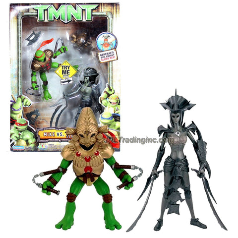 Playmates Year 2006 Teenage Mutant Ninja Turtles TMNT Movie Series 2 Pack 6 Inch Tall Action Figure Set - MIKE aka Michelangelo with 2 Nunchakus and Ancient Mask vs GENERAL SERPIENTE with Glowing Red Light Plus 2 Machete Blades and 2 Fan Blades