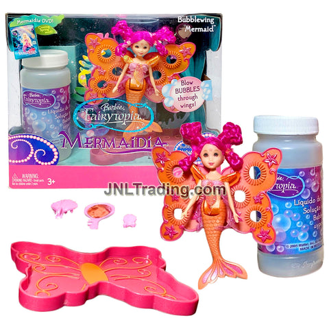 Year 2005 Barbie Fairytopia Mermaidia Series 4 Inch Doll - BUBBLEWING MERMAID K2472 with Bubble Solution and Base