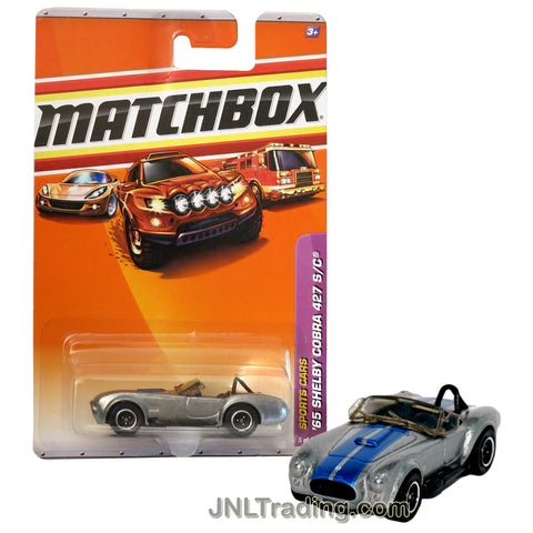 Matchbox Year 2009 Sports Cars Series 1:64 Scale Die Cast Metal Car #5 - Silver Color Roadster Coupe '65 SHELBY COBRA 427 S/C with Blue Stripes T5939