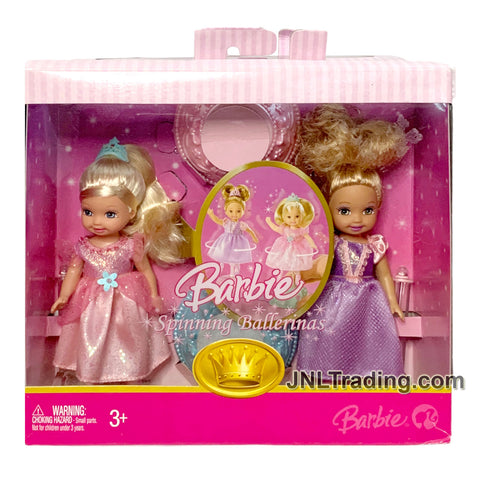 Year 2007 Barbie Princess Series 2 Pack 4 Inch Doll Set - Caucasian Twin SPINNING BALLERINA L5058 with Base