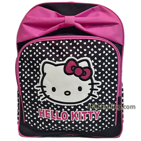 Sanrio Hello Kitty Pink Bow Tie School Backpack with 2 Compartments, 2 Side Pockets and Adjustable Shoulder Straps