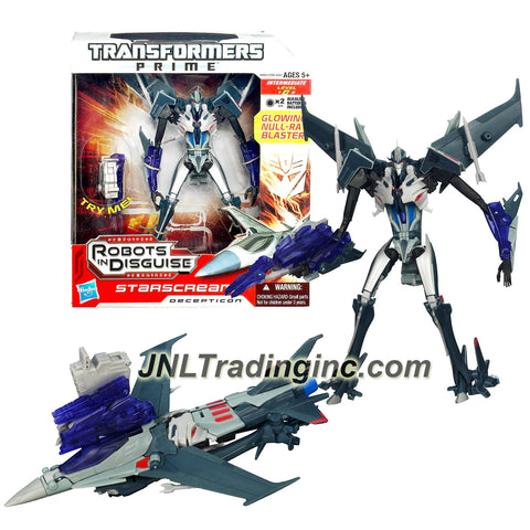 Hasbro Year 2011 Transformers RID Prime Series Voyager Class 7 Inch Tall Robot Action Figure - Decepticon STARSCREAM with Snap-On Missiles and Glowing Null-Ray Blaster (Vehicle Mode: Fighter Jet)