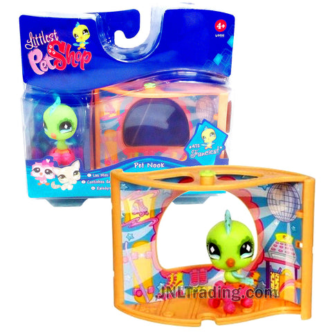 Year 2007 Littlest Pet Shop LPS Play & DIsplay Pet Nook Series Bobble Head Figure Set - Fanciest #472 PARAKEET with Stand