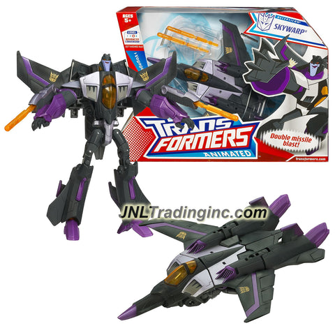Hasbro Year 2008 Transformers Animated Series Voyager Class 7 Inch Tall Robot Action Figure - Decepticon Fearful Super Pilot SKYWARP with Flip-Down Missile Launchers, Hidden-Arm "Lasers" and 2 Firing Missiles (Vehicle Mode: Fighter Jet)