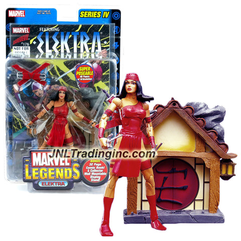 ToyBiz Year 2003 Series IV Marvel Legends 6 Inch Tall Action Figure - ELEKTRA with 40 Points of Articulation, Pair of Swords, Pair of Sais, Sheats, Comic Book & Collector Wall Mountable Display Stand