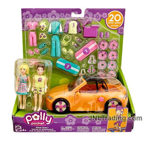 Year 2005 Polly Pocket SKATE DATE Playset with 2 Dolls, Convertible Car and Many Accessories