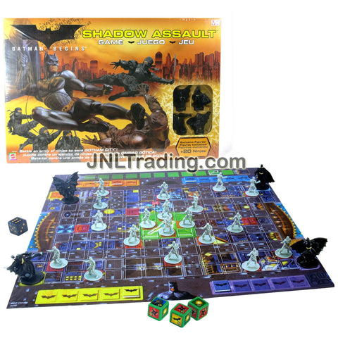 Mattel Year 2005 DC Comics Batman Begins Movie Series Board Game Set - SHADOW ASSAULT with 4 Batman Playing Pieces, 20 Ninja Pieces, 3 Green Attack Dice, 1 Black Batman Die, 5 Damage Marker and Game Board