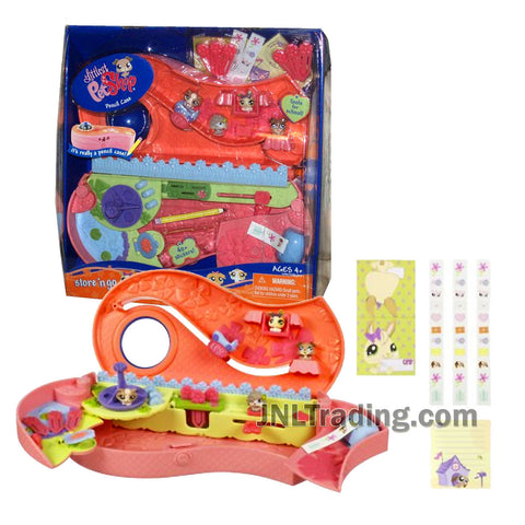 Year 2008 Littlest Pet Shop Store 'N Go Pencil Case with 4 Rolls of Stickers, 6 Paper Clips, Ruler, Note Pad, Character Card and 4 Mini Pets