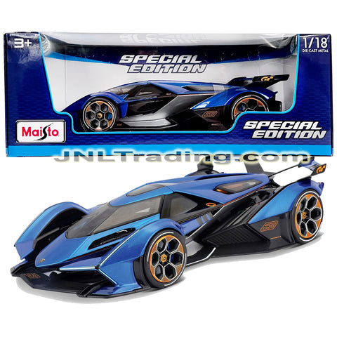 Maisto Special Edition Series 1:18 Scale Die Cast Car Set - Blue Sports Car LAMBO V12 VISION GRAN TURISMO with Display Base