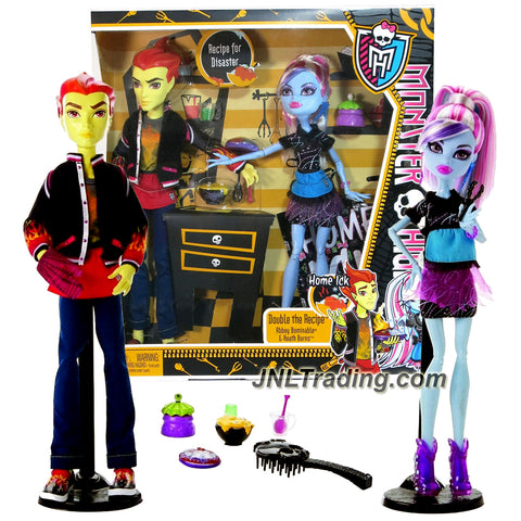 Year 2012 Monster High Home Ick Series 2 Pack 11 Inch Doll Set - DOUBLE THE RECIPE with Abbey Bominable and Heath Burns Plus Cooking Accessories and Doll Stands