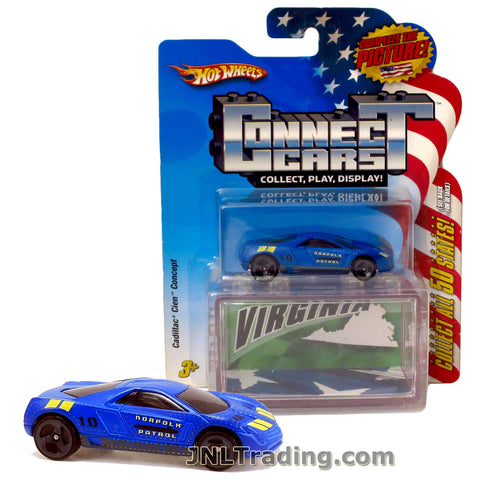 Hot Wheels Year 2008 Connect Cars  Series 1:64 Scale Die Cast Car Set #10 - VIRGINIA State Norpolk Patrol Blue Color Sports Coupe CADILLAC CIEN CONCEPT N4172