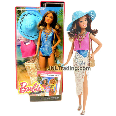 Year 2015 Barbie Glam Vacation 12 Inch Doll - TERESA DGY76 in Swimsuit with Pink Tops, Lace Swim Cover, Sunglass, Beach Hat, Necklace & Purse