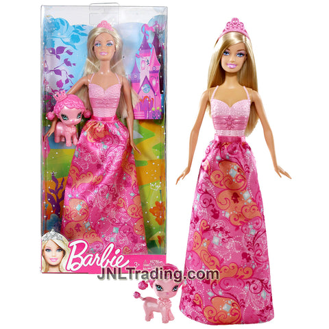 Year 2011 Barbie Fairytale Magic Series 12 Inch Doll - Caucasian Princess W2946 with Tiara and Pink Poodle Puppy Dog