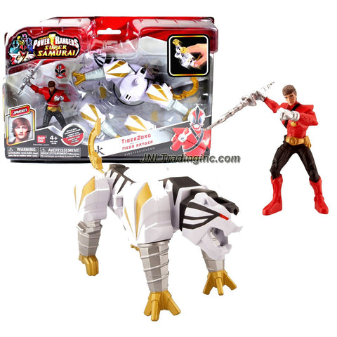 Bandai Year 2012 Power Rangers Samurai Series Action Figure Zord Set - TIGER ZORD with 4 Inch Tall Fire Red Mega Ranger "Jayden" and Removable Mask