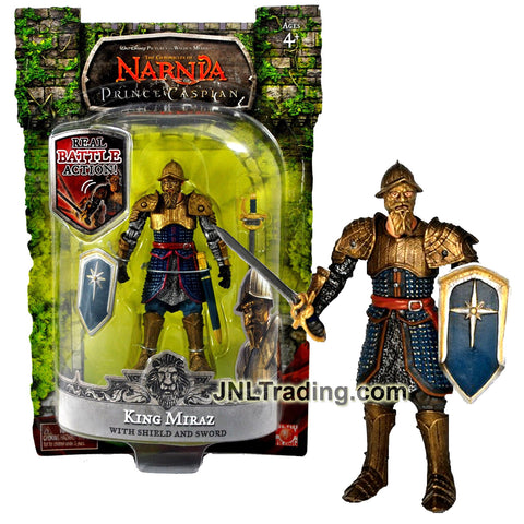Year 2007 Chronicles of Narnia Prince Caspian 4 Inch Tall Figure - KING MIRAZ with Shield and Sword
