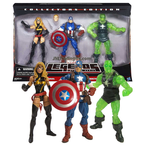 Hasbro Year 2014 Marvel Legends Infinite Series Collector Edition 3 Pack 6" Tall Action Figure - MS. MARVEL, CAPTAIN AMERICA with Alternative Head & RADIOACTIVE MAN