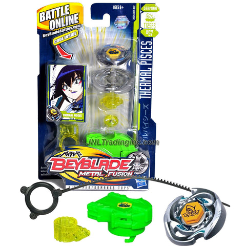 Hasbro Year 2010 Beyblade Metal Fusion High Performance Battle Tops - Stamina T125ES BB57 THERMAL PISCES with Face Bolt, Pisces Energy Ring, Thermal Fusion Wheel, T125 Spin Track, ES Performance Tip and Ripcord Launcher Plus Online Code