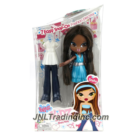 MGA Entertainment Bratz Kidz "7 Easy Snap-On" Series 7 Inch Doll - SASHA with White Tops, Dark Grey Pants, Blue Dress and Earrings