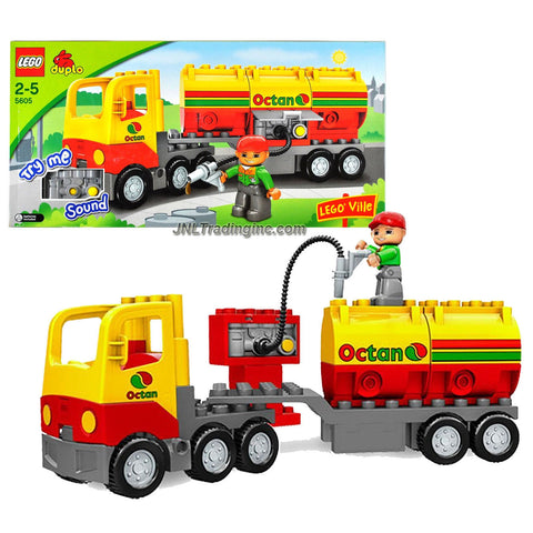 Lego Year 2008 Duplo Lego Ville Series Vehicle Set # 5605 - OCTAN TANKER Truck Set with Sounds and Driver Minifigure (Total Pieces : 17)
