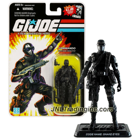 Hasbro Year 2008 G.I. JOE A Real AMerican Hero Comic Series 4 Inch Tall Action Figure - Commando SNAKE EYES with Gun, Submachine Gun, Battle Knife and Display Base