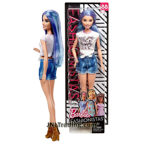 Barbie Year 2017 Fashionistas Series 12 Inch Doll Set #88 - Slim Caucasian BARBIE FJF48 in White Unicorn Magic Tops and Blue Denim Shorts