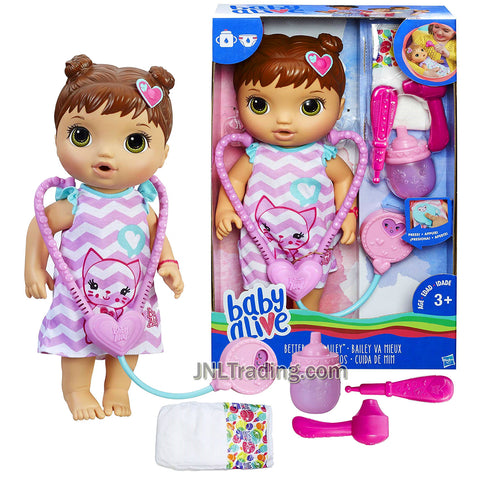 Year 2016 Baby BA Alive Series 12 Inch Doll Set - Better Now Bailey (Hispanic Version) with Stethoscope, Thermometer, Otoscope, Sippy Cup and Diaper