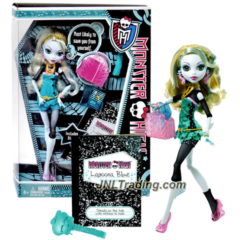 Mattel Year 2011 Monster High Diary Series 10 Inch Doll - Lagoona Blue "Daughter of The Sea Monster" with Purse, Blue Folder, Hairbrush, Diary and Doll Stand (W2822)