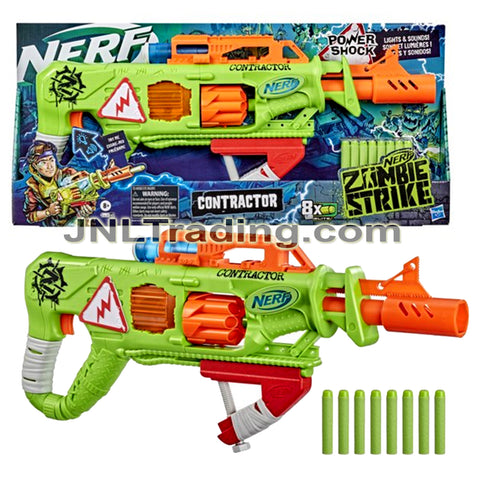 NERF Zombie Strike Series CONTRACTOR Blaster with Light and Sounds FX, 8-Dart Drums, and 8 Elite Darts