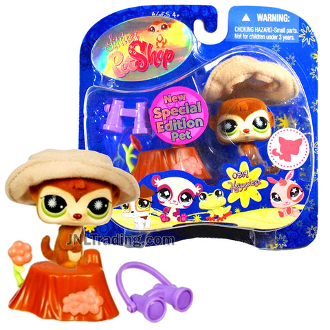 Year 2008 Littlest Pet Shop LPS Special Edition Happiest Series Bobble Head Figure - MEERKAT #819 with Binoculars, Tree Stump and Hat