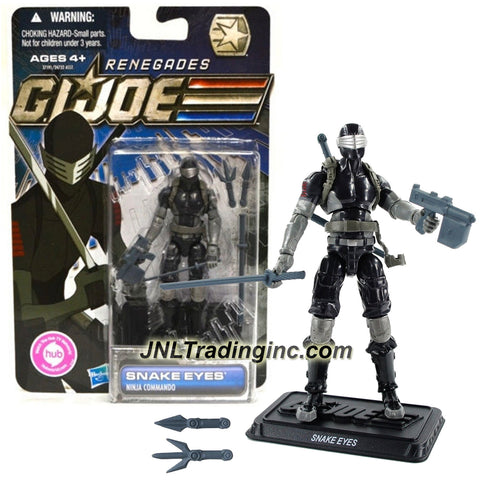 Hasbro Year 2011 G.I. JOE Renegades Series 4 Inch Tall Action Figure - Ninja Commando SNAKE EYES with Plasma Pulse Blaster, Throwing Daggers and Display Base