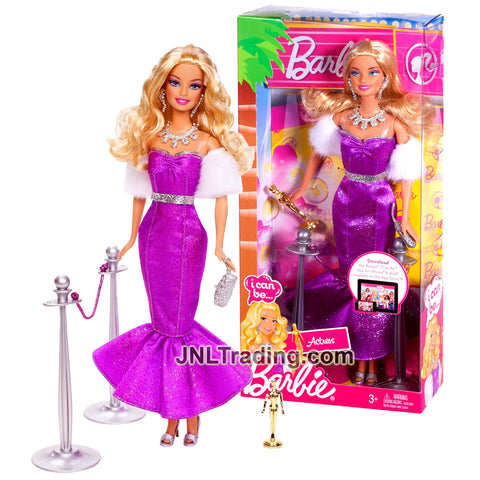 Year 2011 Barbie I Can Be Series 12 Inch Doll - Caucasian ACTRESS X3124 with Faux Fur Scarf, Necklace, Earrings, Shoes, Purse, Award Statue and Poles