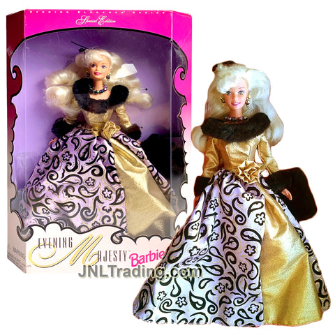 Year 1996 Special Edition Evening Elegance Series 12 Inch Doll - EVENING MAJESTY Caucasian Model BARBIE in Gown with Fur Muff and Hairbrush